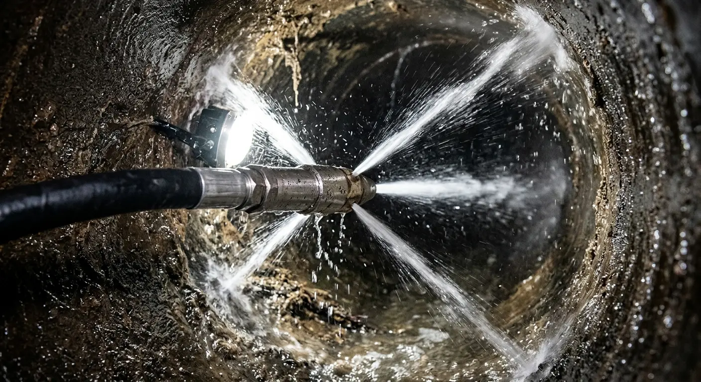 High-pressure hydro jetting nozzle cleaning sewer pipe for Storm Drain Cleaning in Mayfield